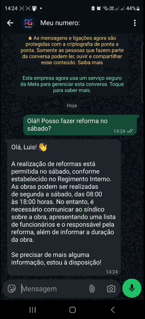 Perguntas e respostas do condomínio pelo WhatsApp